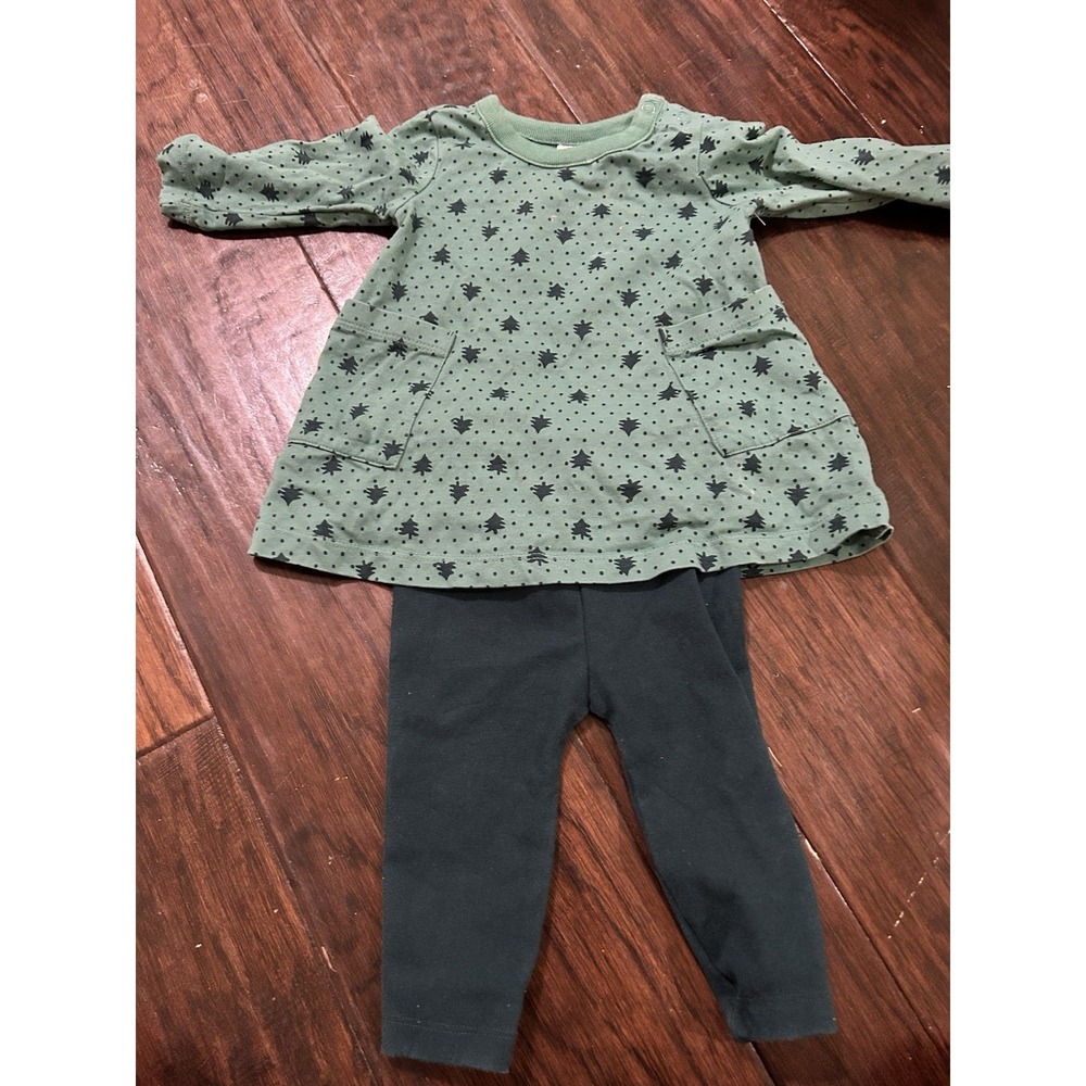 hanna andersson Baby Holiday Long Sleeve Pocket Dress & Leggings Set Green Tree